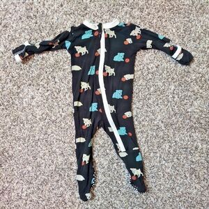 Kickee Pants NB Newborn Bamboo Black Puppy Dog Pajamas Sleeper Footed